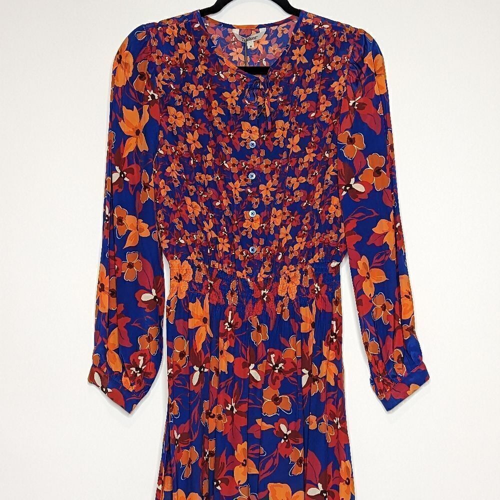 Tucker Juliette Dress Teal Petals in Starlight in Silk Crepe de Chine Midi